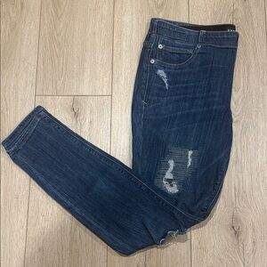 Express Dark Blue Skinny Jeans, elastic waist pull on style, sz 10, distressed